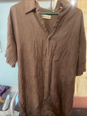 Basix Men's Casual Brown Short-Sleeve Button-Down Shirt